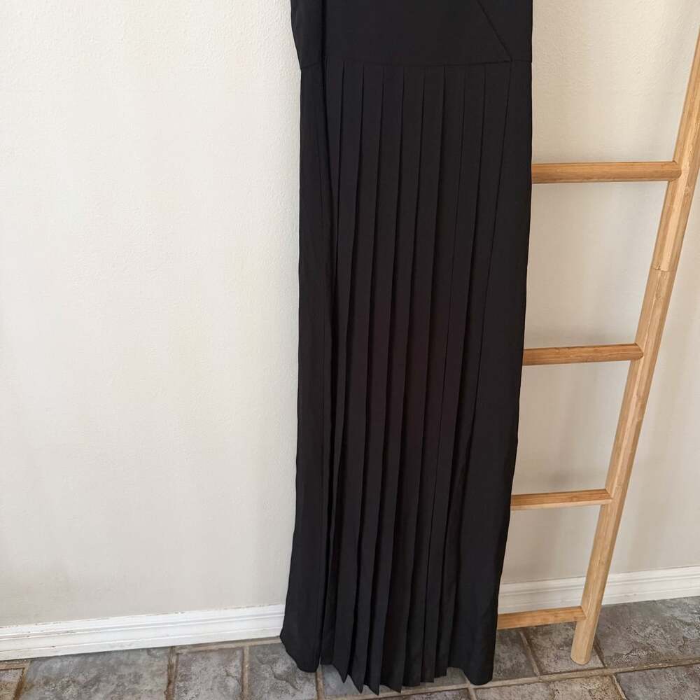 Tibi Pleated Maxi Dress Black Silk Spaghetti Strap Size 8 Evening Gown - Picture 4 of 12